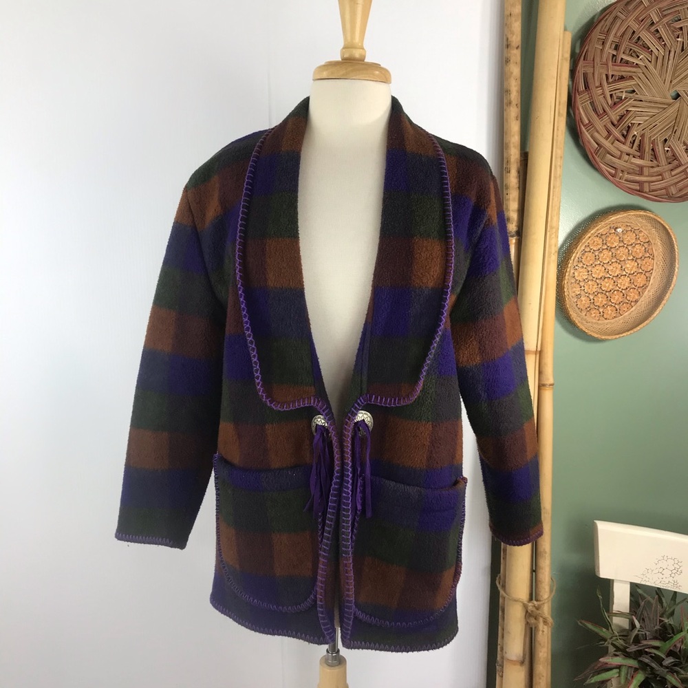 Little Bighorn Plaid Western Open Jacket Oversize